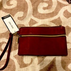 Nine W. vegan leather double zip wristlet with inside credit card apartments